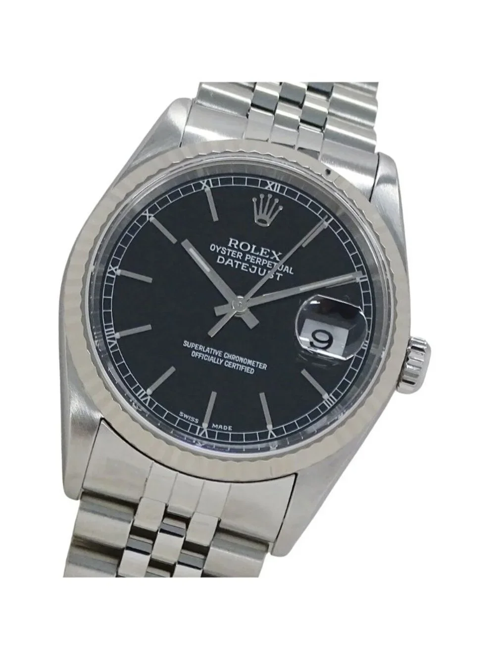 Rolex Datejust Watch Automatic at Stainless Steel White Gold WG Silver Black